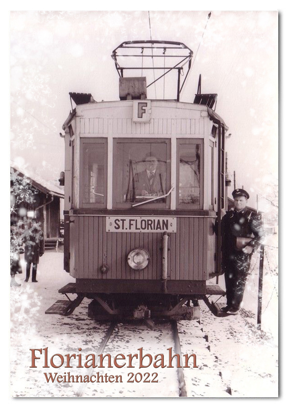 Triebwagen EM1 der Florianerbahn im Winter 1965 abfahrbereit in St. Florian